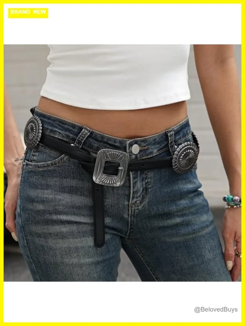 Western Concho Belt for Women Faux Leather Cowgirl Belt for Dresses Jeans